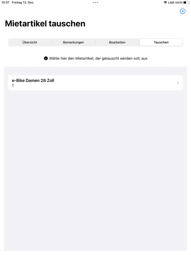Mietartikeltausch in der bookyt App