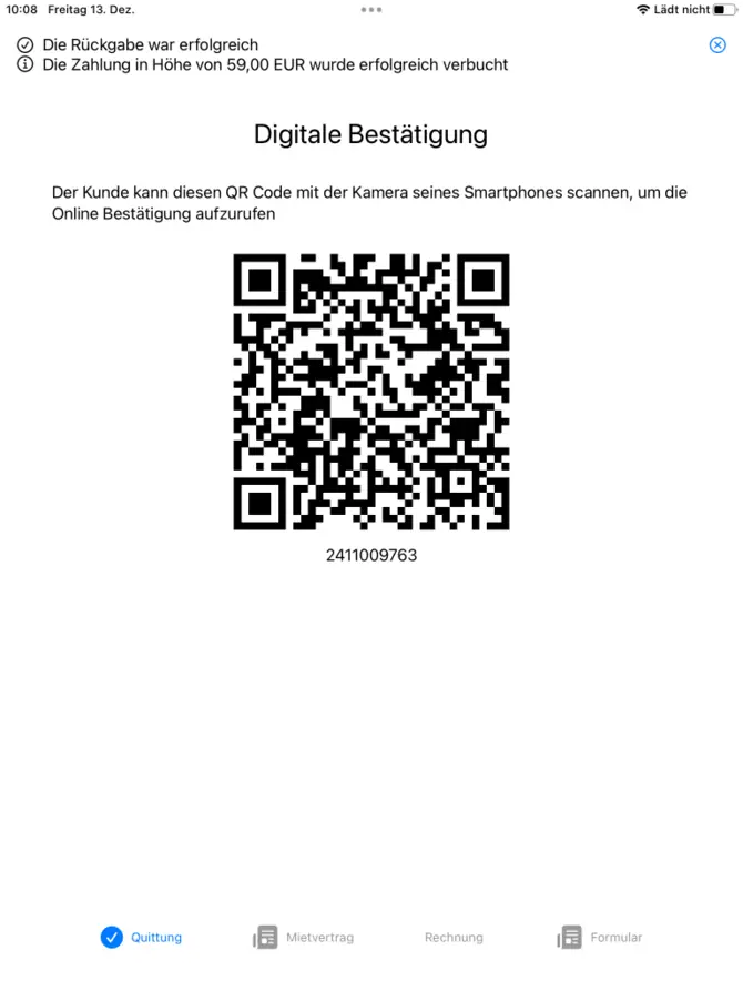 QR Code Abholungsbestätigung